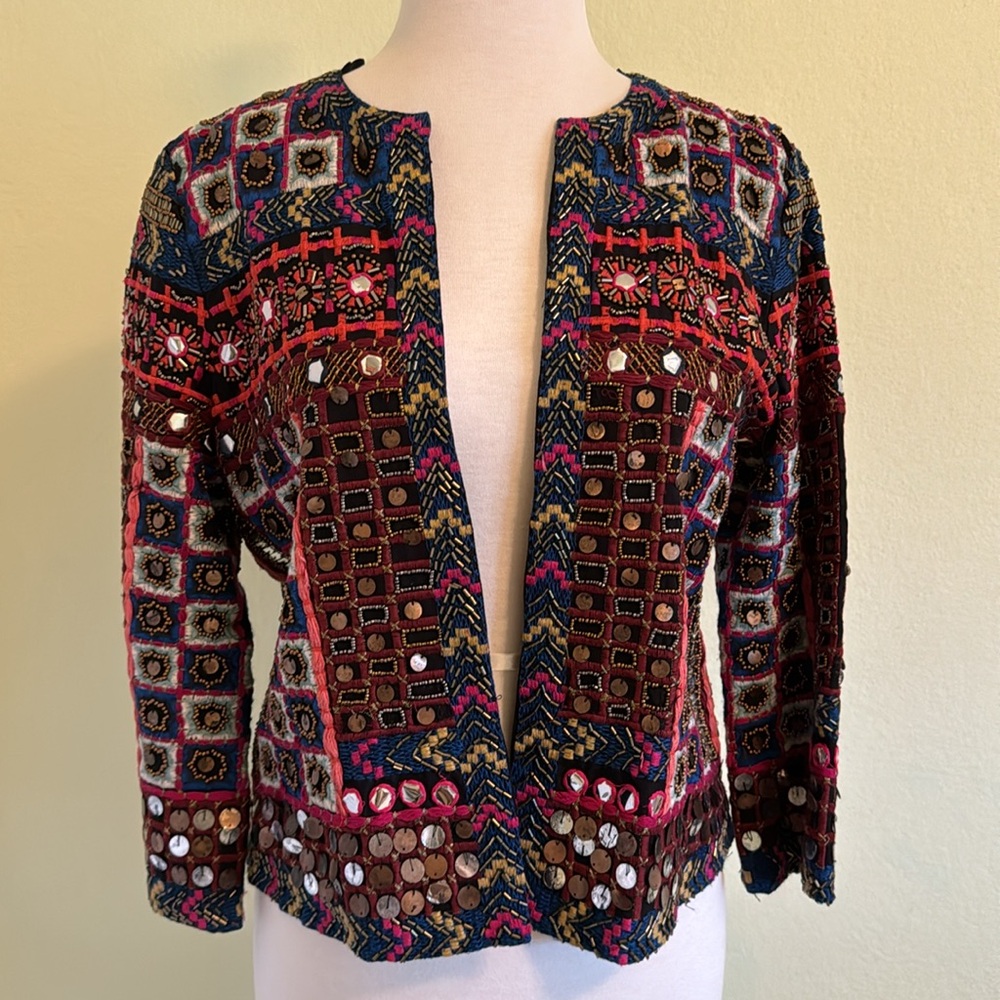 Zara Cropped Beaded and Sequined Blazer